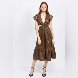 En Saison Lana PU Cut Out Midi Dress in Dark Brown Size Small NWT